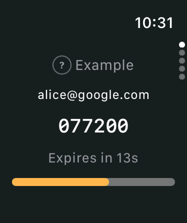 TwoFac watchOS Account Screen